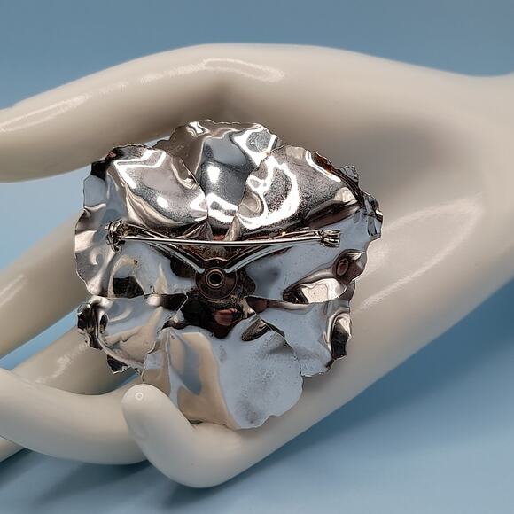 Vintage Coro Flower Brooch, Silver Tone Metal, Blue Rhinestone, Single Earring - Picture 4 of 10